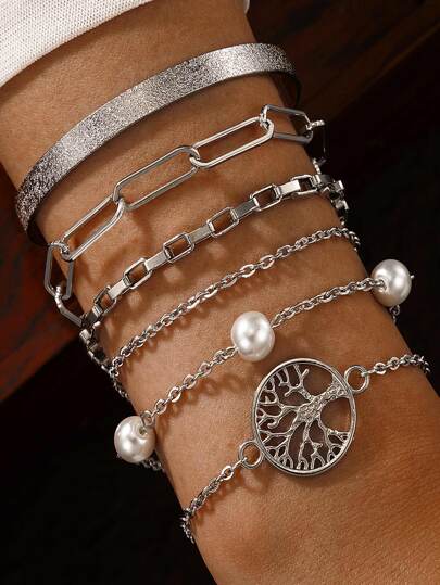 6 piezas Pulsera con diseño de perla artificial