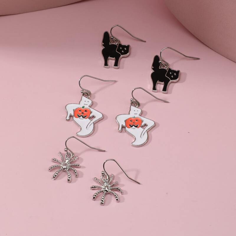 

3pairs Cat Drop Earrings, Multicolor