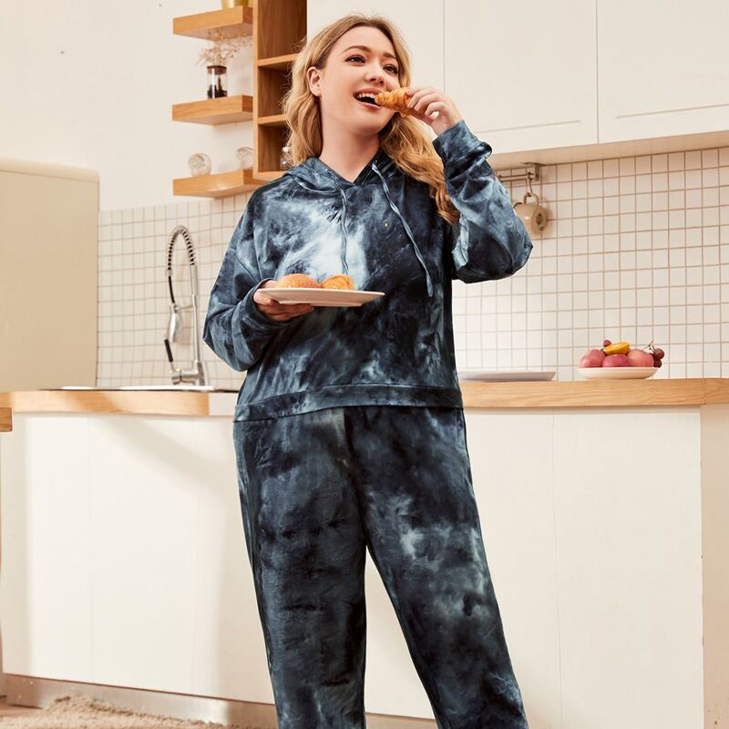 

Plus Tie Dye Drawstring Pajama Set, Multicolor