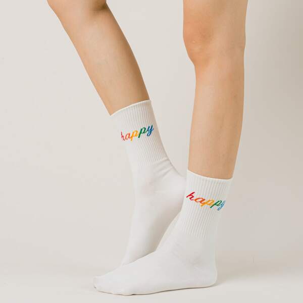 

Letter Graphic Crew Socks, White