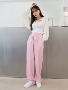 DAZY 素色繫帶開衫 - 白色 - 查看 4