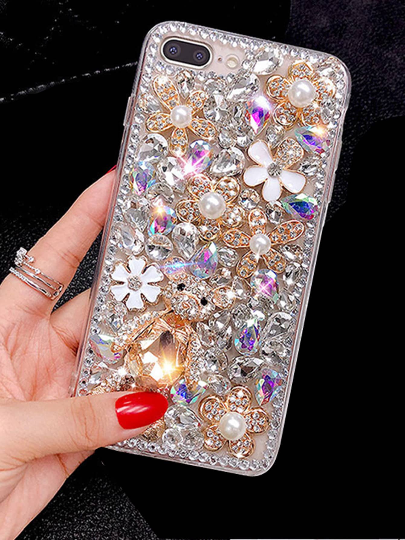 水鑽熊裝飾鑽石手機殼 - 白色 - 查看 1