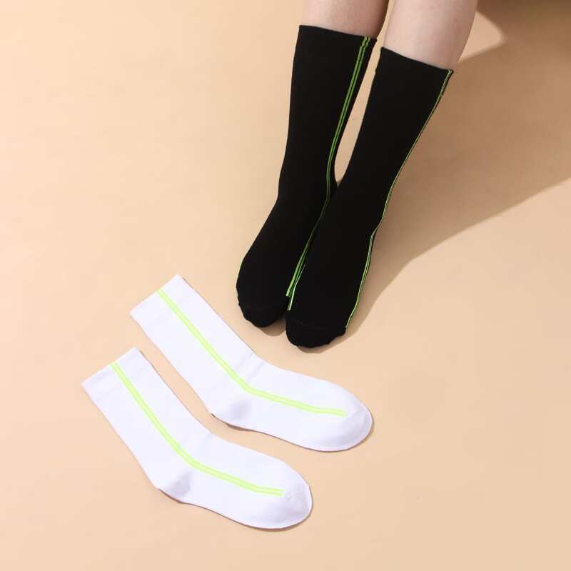 

2pairs Striped Pattern Socks, Multicolor