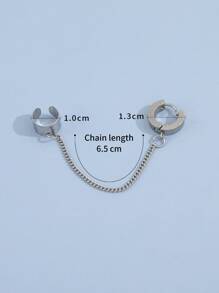 時尚流行1入組男士鏈條裝飾耳夾不銹鋼朋克嘻哈風格適合珠寶禮物和時尚外觀 - 銀色 - 查看 3