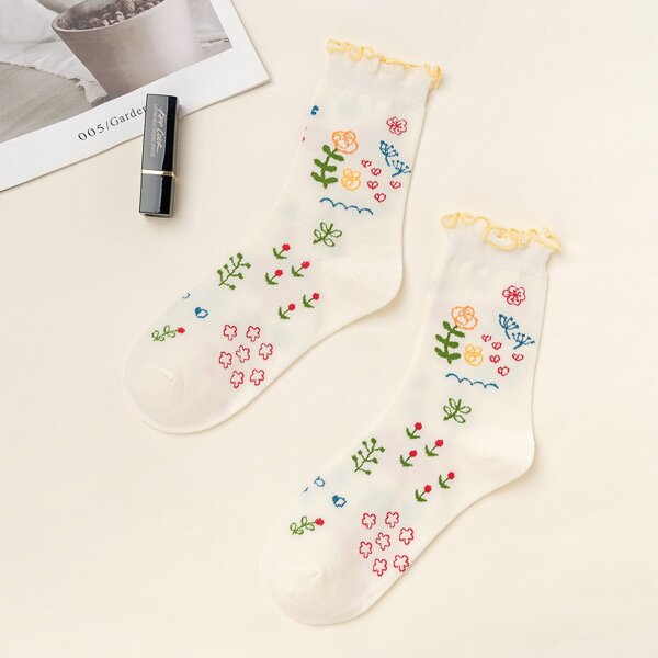 

Floral Print Crew Socks, Multicolor