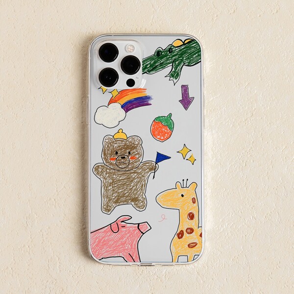 

Cartoon Graphic Clear Phone Case, Multicolor