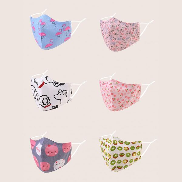 

6pcs Kids Animal Pattern Face Mask, Multicolor
