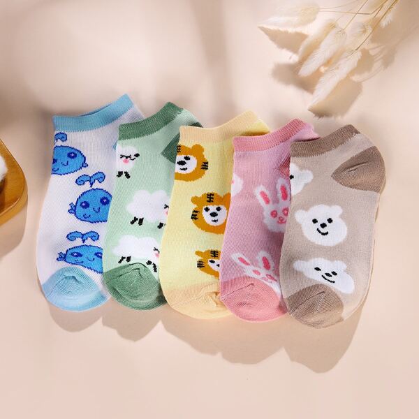 

5pairs Cartoon Graphic Ankle Socks, Multicolor