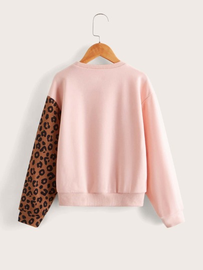 SHEIN Tween Girl Casual Leopard Print Long Sleeve Sweatshirt Suitable For Autumn And Winter
