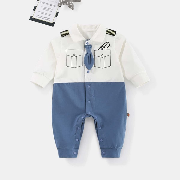 

Baby Pocket Print Color Block Jumpsuit, Multicolor
