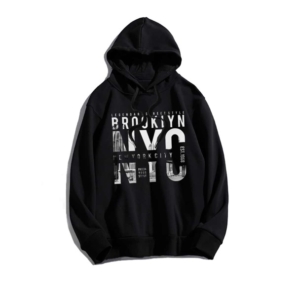 

Men Letter Graphic Drawstring Detail Hoodie, Black