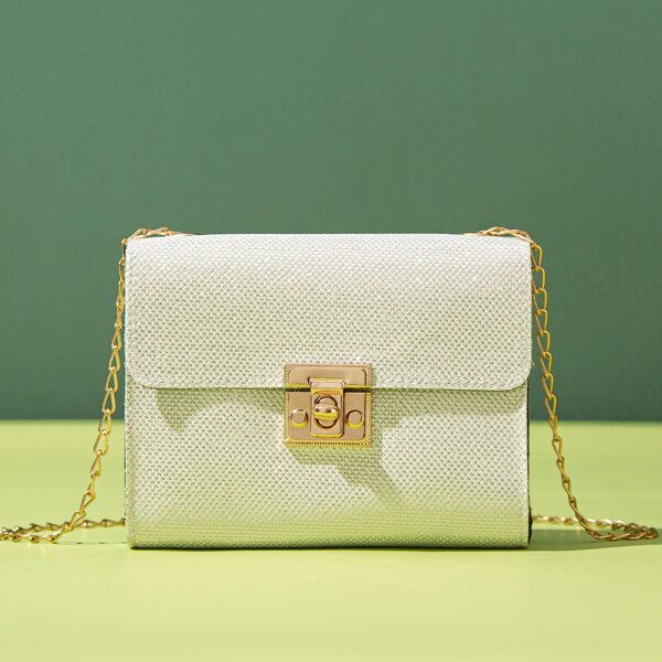 

Minimalist Twist Lock Chain Crossbody Bag, White