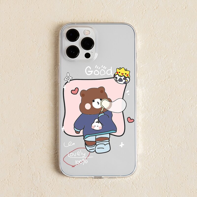 

Cartoon Bear Print Phone Case, Clear