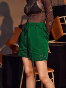 Weims Graphic Print Drawstring Waist Shorts - Dark Green - View 5