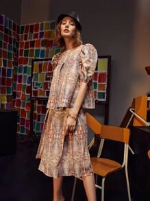 Noreen Allover Print Puff Sleeve Top - Multicolor - View 1