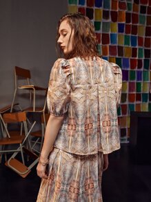 Noreen Allover Print Puff Sleeve Top - Multicolor - View 2