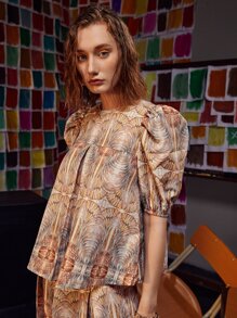 Noreen Allover Print Puff Sleeve Top - Multicolor - View 4