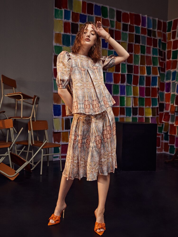 Noreen Top con estampado de manga farol - Multicolor - Añade 6