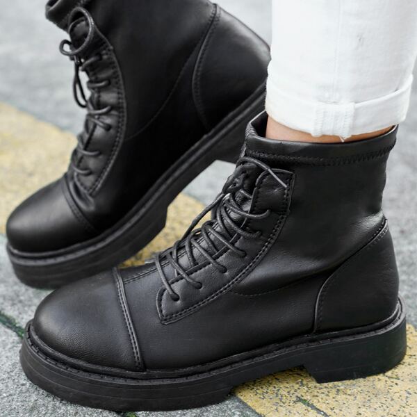 

Minimalist Lace Up Front Combat Boots, Black