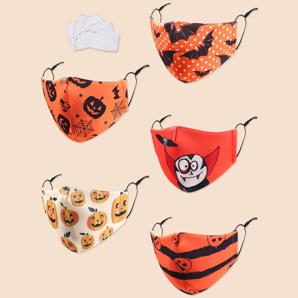 

5pcs Toddler Kids Halloween Pattern Face Mask, Multicolor