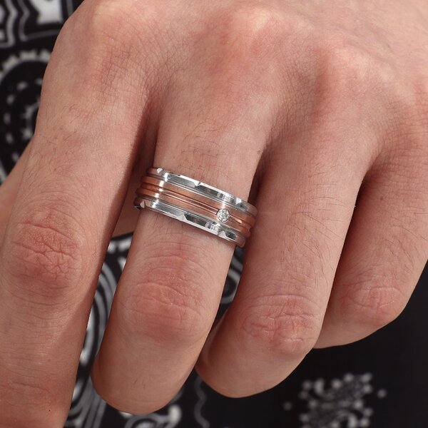 

Men Rhinestone Detail Ring, Silver