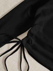 SHEIN EZwear Drawstring Ruched Solid Tee - Black - View 3