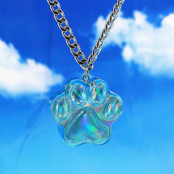 

Paw Charm Necklace, Multicolor