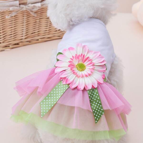 

Flower Decor Pet Dress, Pink