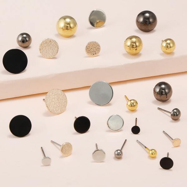 

25pairs Girls Round Stud Earrings, Gold