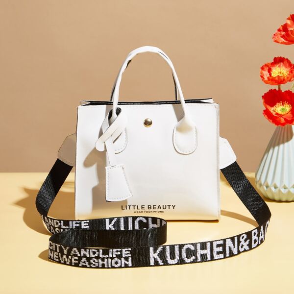 

Letter Graphic Satchel Bag, White