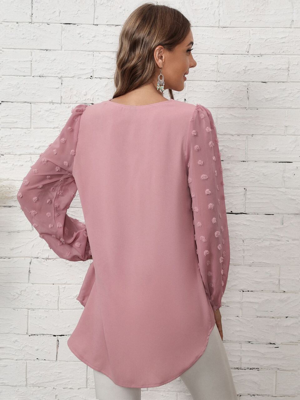 Swiss Dot High Low Hem Blouse Fall Cloth For Women
