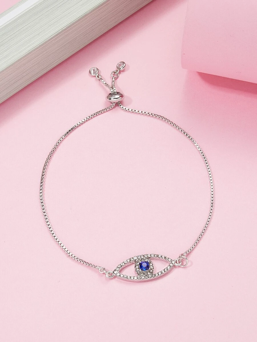 Rhinestone Eye Decor Bracelet - Blue - View 1