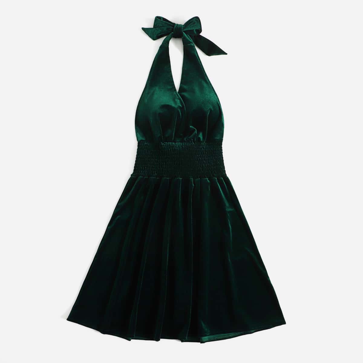 

Solid Velvet Halter Dress, Dark green