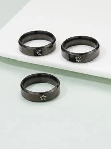 3 piezas Anillo con diseño luna & estrella - Negro - Ver 2