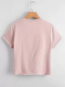 SHEIN LUNE Plus Pearls Beaded Knot Hem Tee - Dusty Pink - View 2