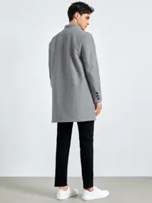 Manfinity VCAY 男士斜口袋前紐扣毛呢混紡夾克 - 灰色 - 查看 2