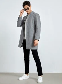 Manfinity VCAY 男士斜口袋前紐扣毛呢混紡夾克 - 灰色 - 查看 3