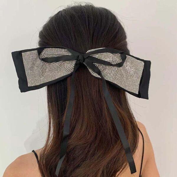 

Rhinestone Bow Decor Hair Clip, Black