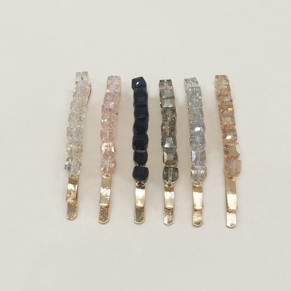 

6pcs Crystal Decor Hair Clip, Multicolor