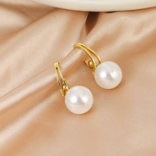 

Faux Pearl Decor Drop Earrings, Gold