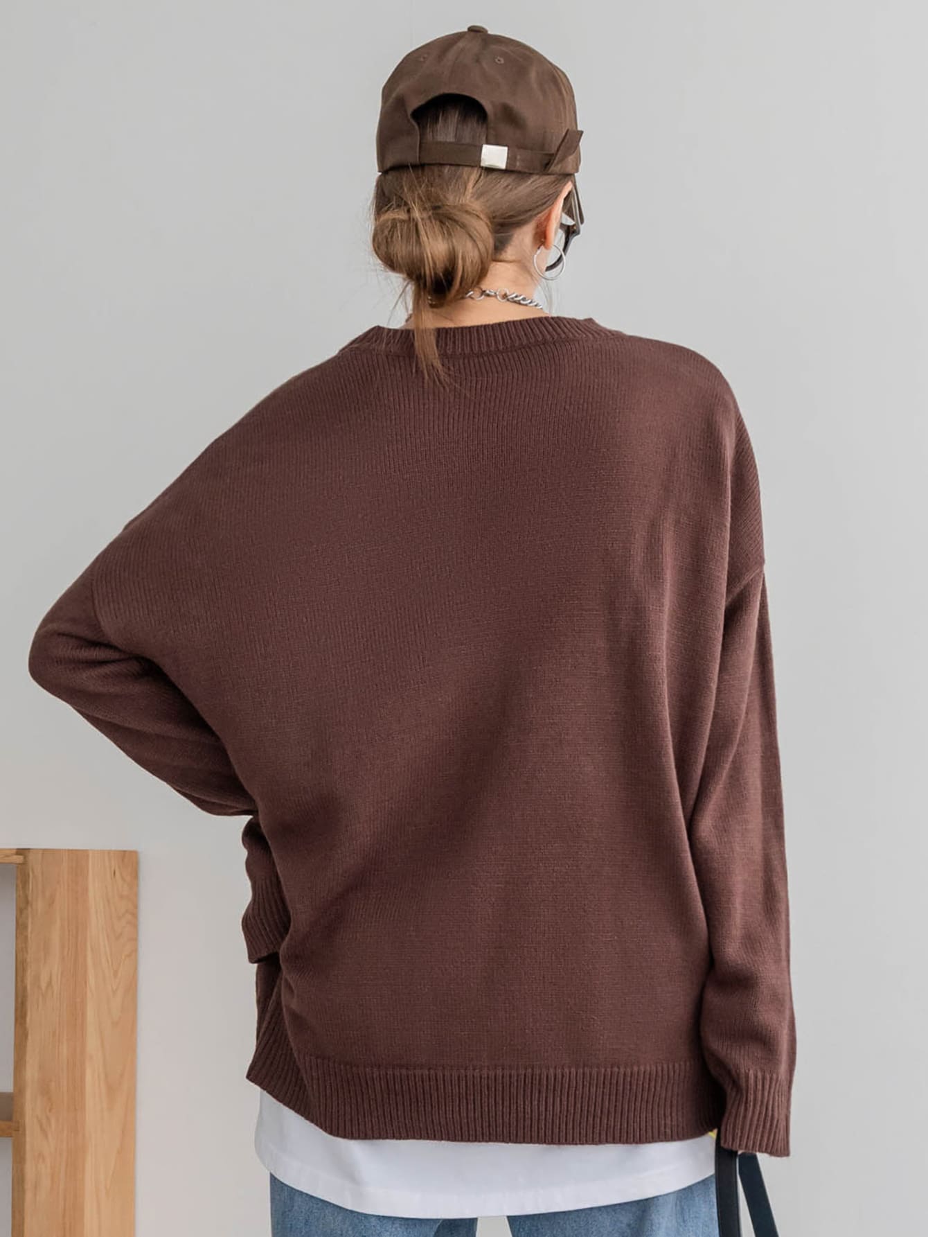 Argyle Pattern Drop Shoulder Sweater