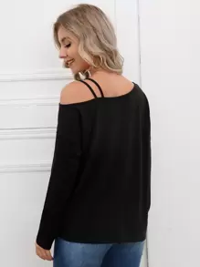 SHEIN LUNE Asymmetrical Neck Solid Top - Black - View 2