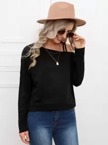 SHEIN LUNE Asymmetrical Neck Solid Top - Black - View 5