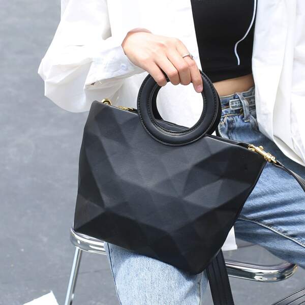 

Textured Tote Bag With Ring Handle, Black