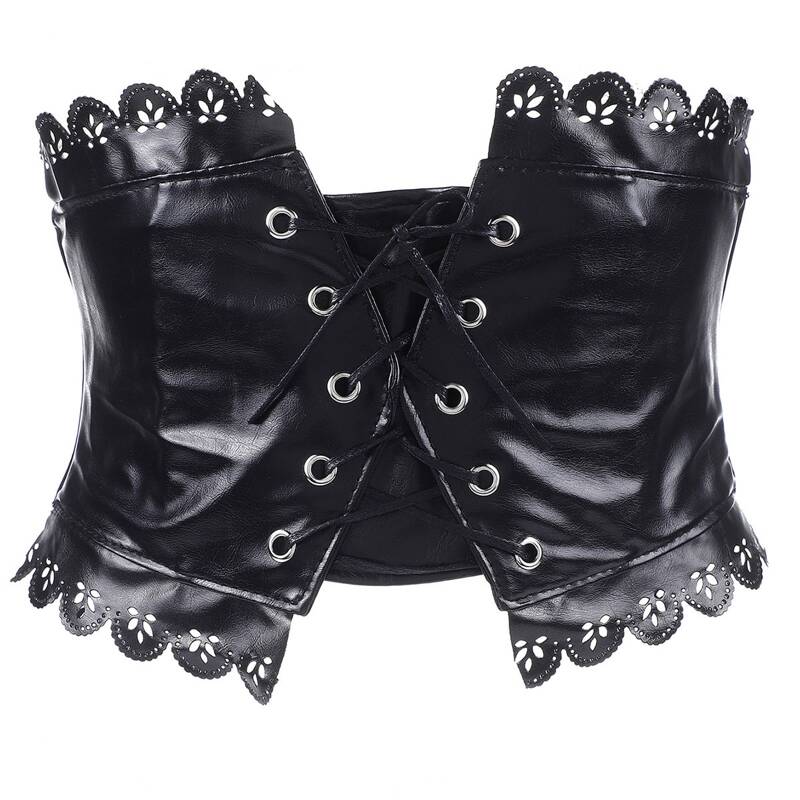 

Scallop Trim Corset Belt, Black