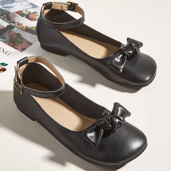 

Minimalist Bow Decor Ankle Strap Flats, Black