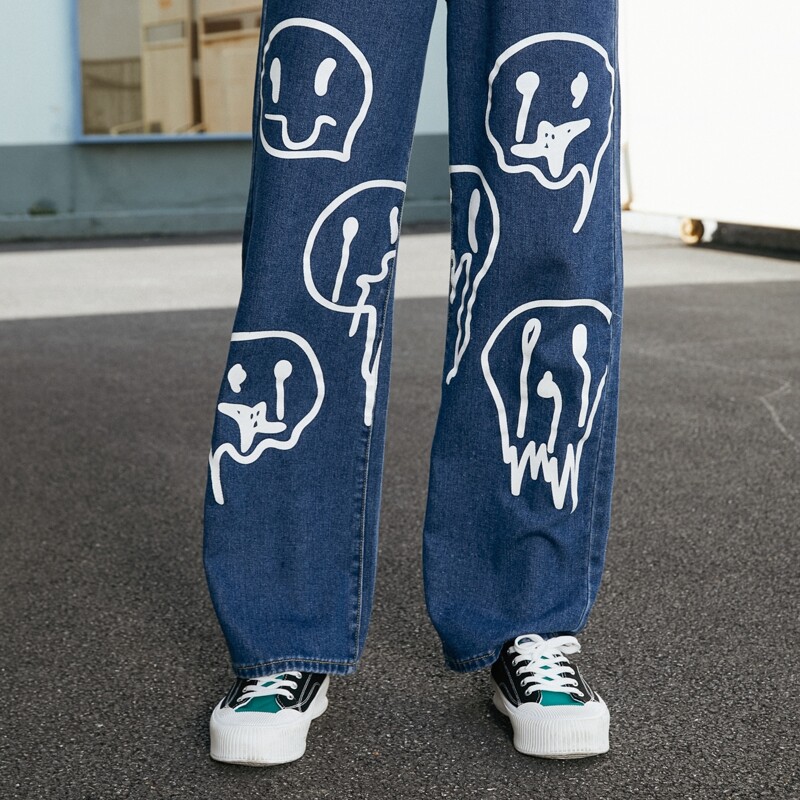 

Cartoon Graphic Straight Leg Jeans, Dark wash