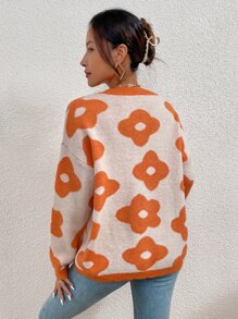 SHEIN Unity Floral Pattern Drop Shoulder Sweater - Multicolor - View 2