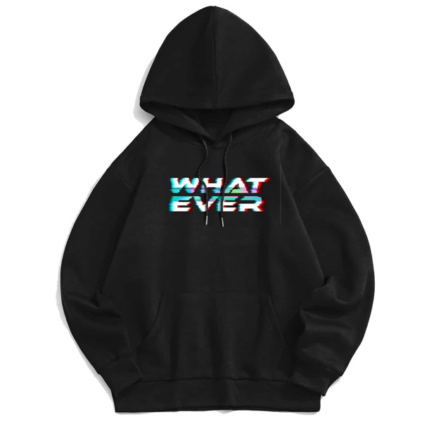

Guys Letter Print Drawstring Hoodie, Black