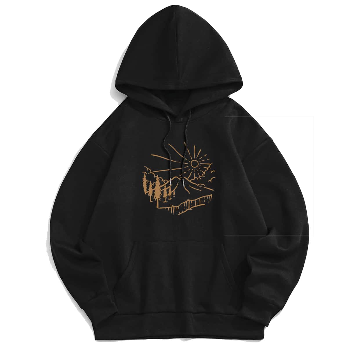

Guys Graphic Print Drawstring Hoodie, Black
